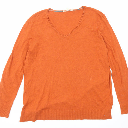 Seasalt Womens Orange V-Neck Cotton Pullover Jumper Size 16