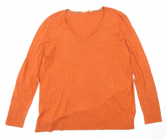 Seasalt Womens Orange V-Neck Cotton Pullover Jumper Size 16