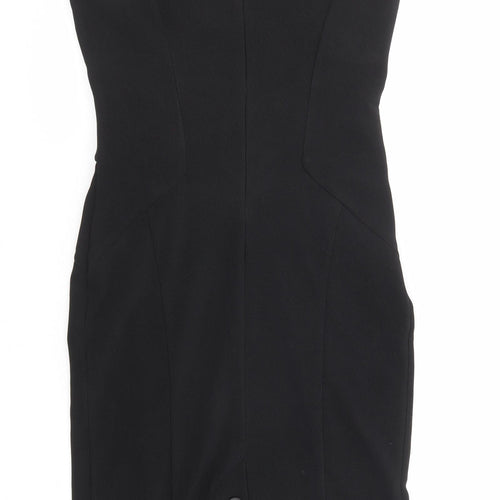 Julien Macdonald Womens Black Polyester Shift Size 8 V-Neck Zip