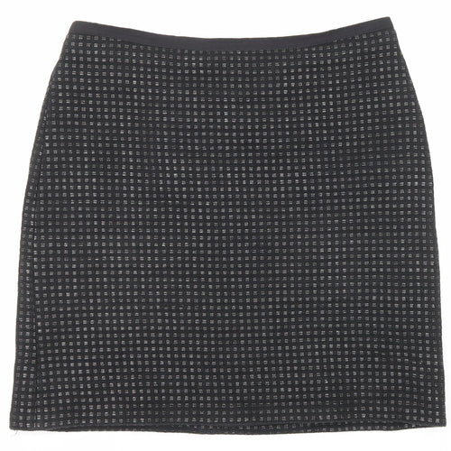 Marks and Spencer Womens Black Geometric Cotton A-Line Skirt Size 14 Zip