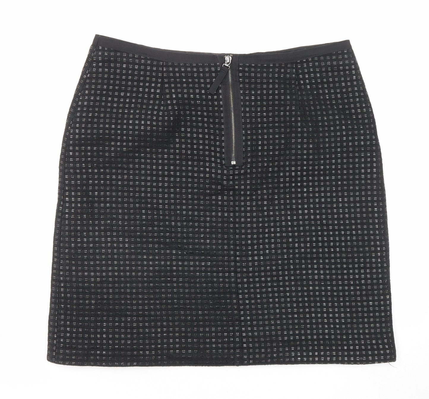 Marks and Spencer Womens Black Geometric Cotton A-Line Skirt Size 14 Zip