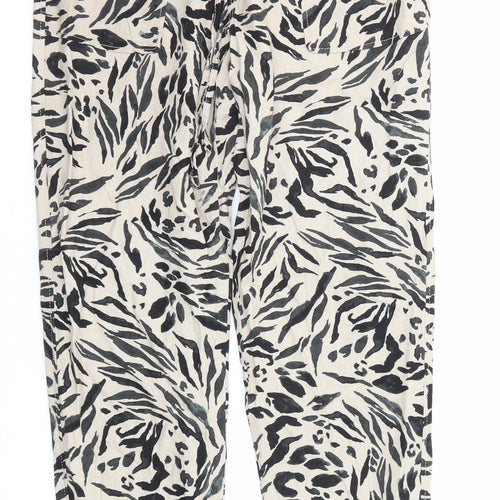 Marks and Spencer Womens Beige Animal Print Cotton Jogger Trousers Size 10 Regular Drawstring
