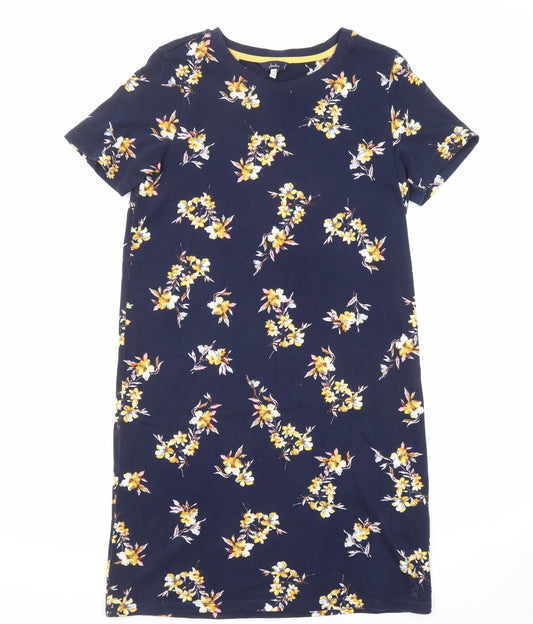Joules Womens Blue Floral Cotton T-Shirt Dress Size 8 Round Neck Pullover