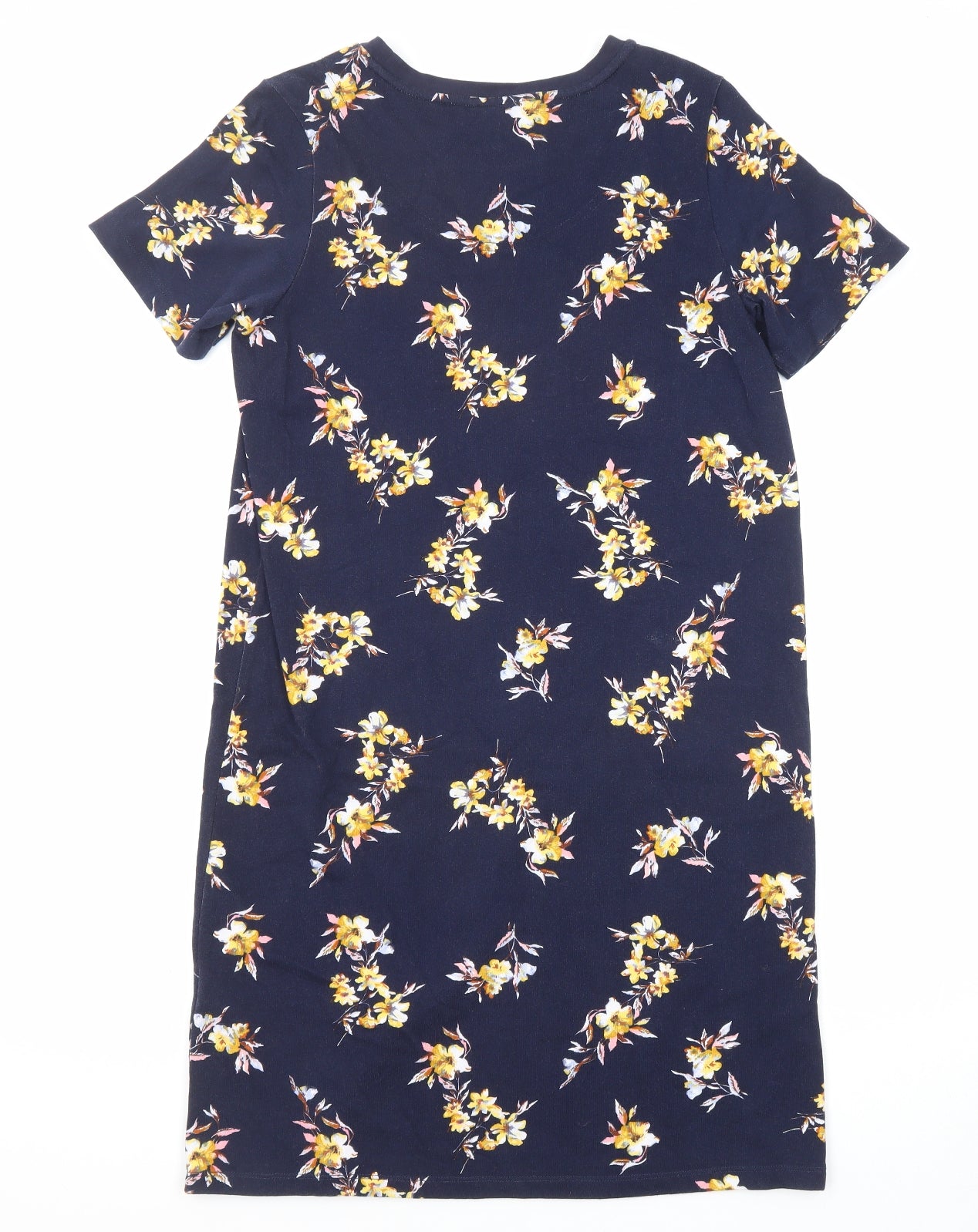 Joules Womens Blue Floral Cotton T-Shirt Dress Size 8 Round Neck Pullover