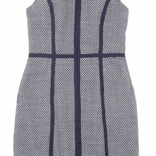 Boden Womens Blue Geometric Wool Shift Size 10 Round Neck Zip