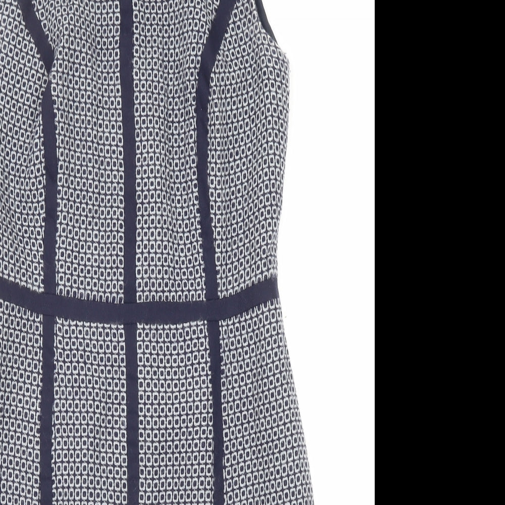 Boden Womens Blue Geometric Wool Shift Size 10 Round Neck Zip