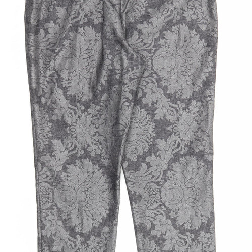 Joseph Ribkoff Womens Grey Floral Cotton Trousers Size 16 Regular Zip