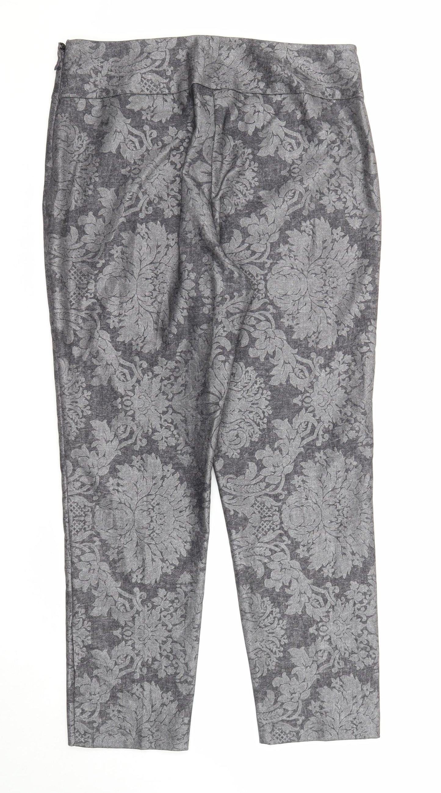 Joseph Ribkoff Womens Grey Floral Cotton Trousers Size 16 Regular Zip