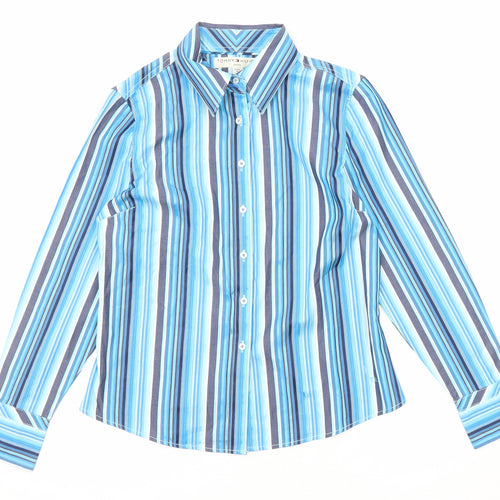 Tommy Hilfiger Womens Blue Striped Cotton Basic Button-Up Size M Collared