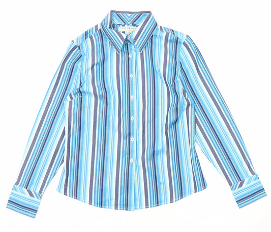 Tommy Hilfiger Womens Blue Striped Cotton Basic Button-Up Size M Collared
