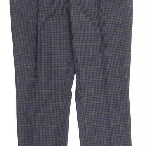 NEXT Mens Blue Check Polyester Dress Pants Trousers Size 36 in L33 in Regular Zip
