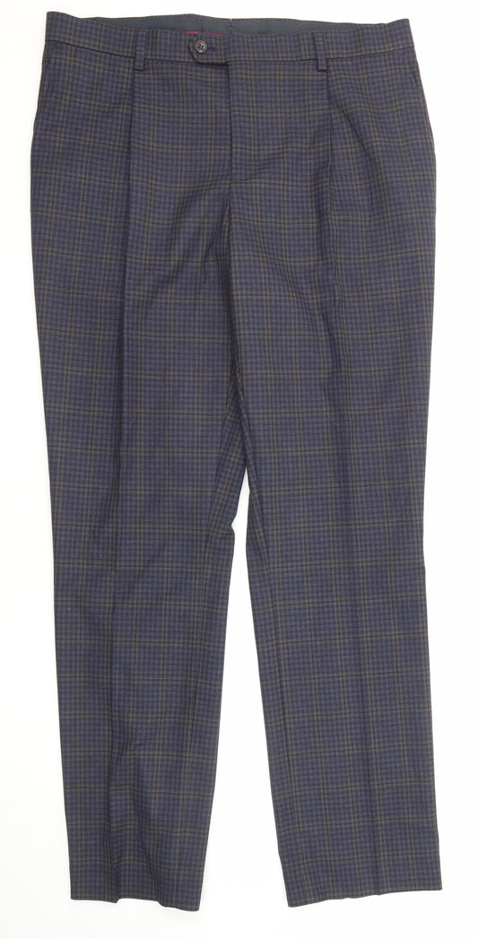 NEXT Mens Blue Check Polyester Dress Pants Trousers Size 36 in L33 in Regular Zip
