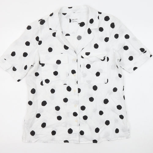 Marks and Spencer Womens White Polka Dot Linen Basic Button-Up Size 10 Collared