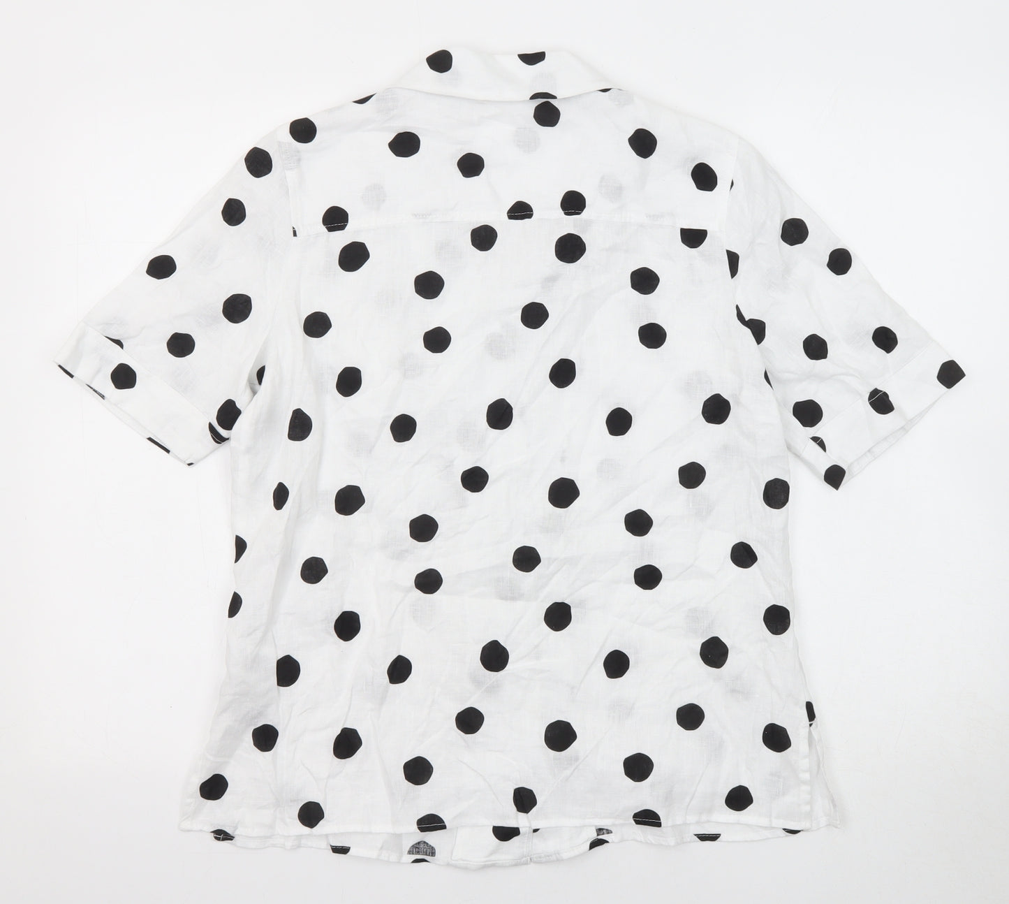 Marks and Spencer Womens White Polka Dot Linen Basic Button-Up Size 10 Collared