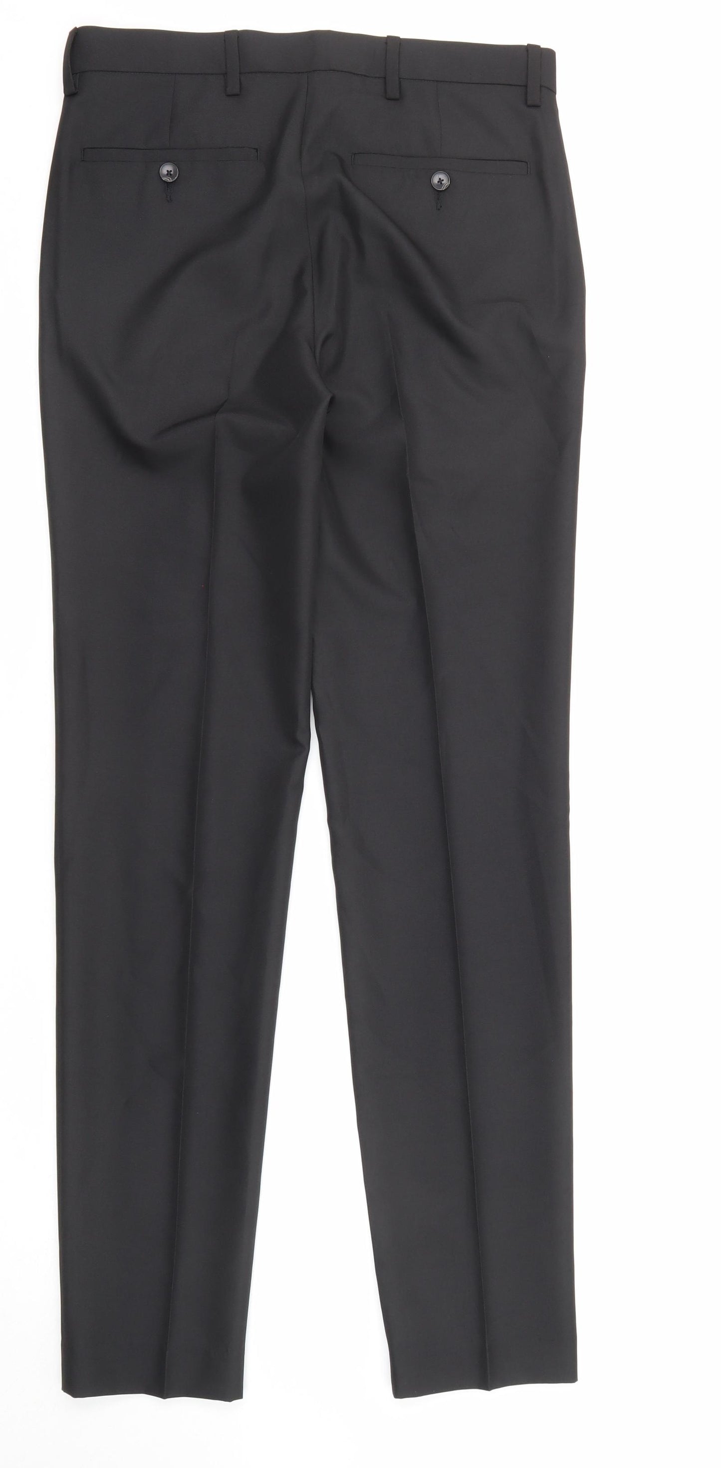 Marks and Spencer Mens Black Polyester Dress Pants Trousers Size 30 in L33 in Regular Zip