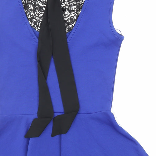 Quiz Womens Blue Polyester Basic Blouse Size 10 Mock Neck - Crochet Neckline