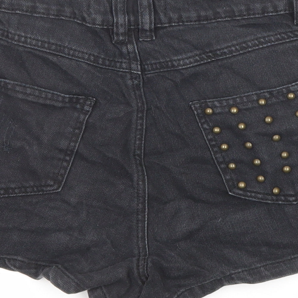 New Look Womens Black Cotton Boyfriend Shorts Size 8 L20 in Regular Zip - Studded