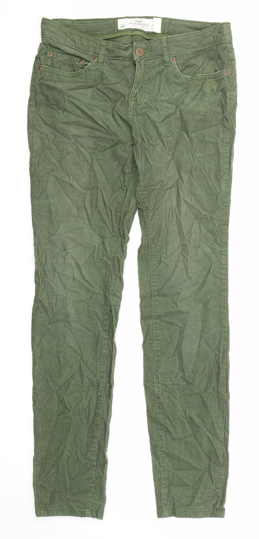 H&M Womens Green Cotton Trousers Size 10 L30 in Regular Zip