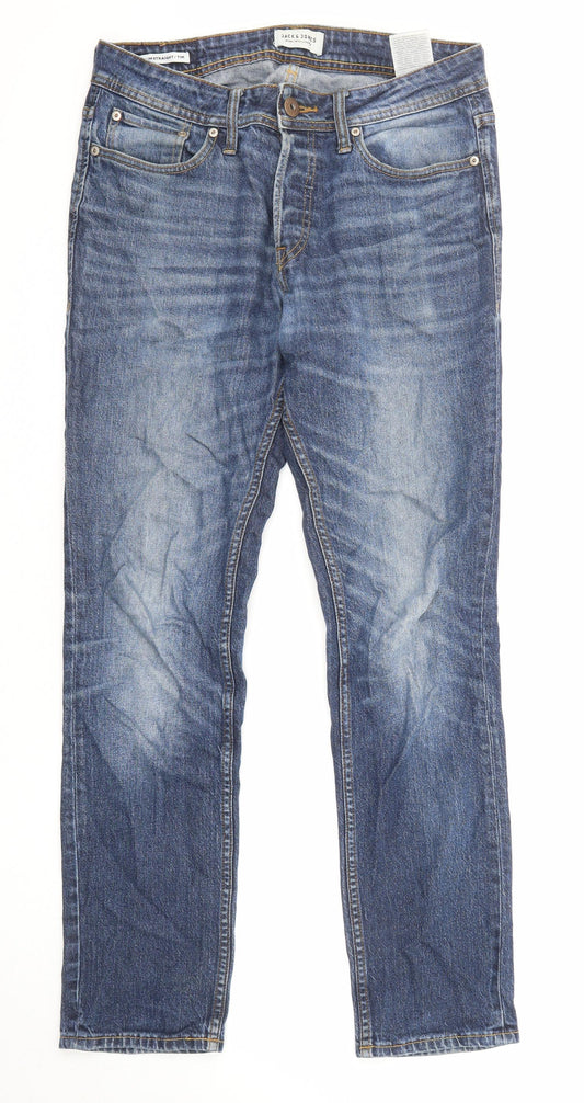 JACK & JONES Mens Blue Cotton Straight Jeans Size 29 in L29 in Regular Zip
