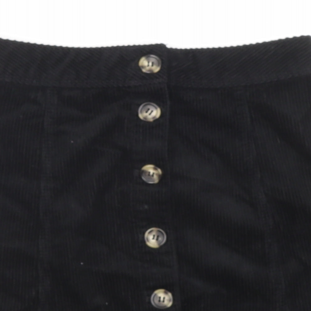 Divided by H&M Womens Black Cotton A-Line Skirt Size 6 Button