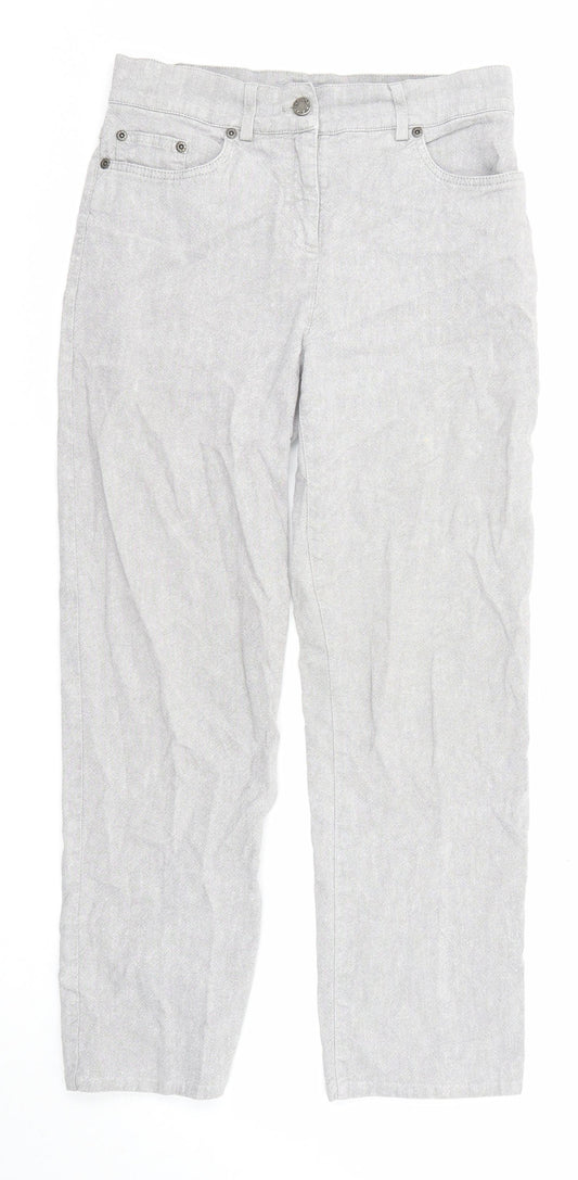 Per Una Womens Grey Linen Trousers Size 8 L25 in Regular Zip