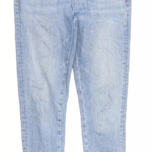 Zara Womens Blue Cotton Skinny Jeans Size 12 L26 in Regular Zip - Frayed Hem