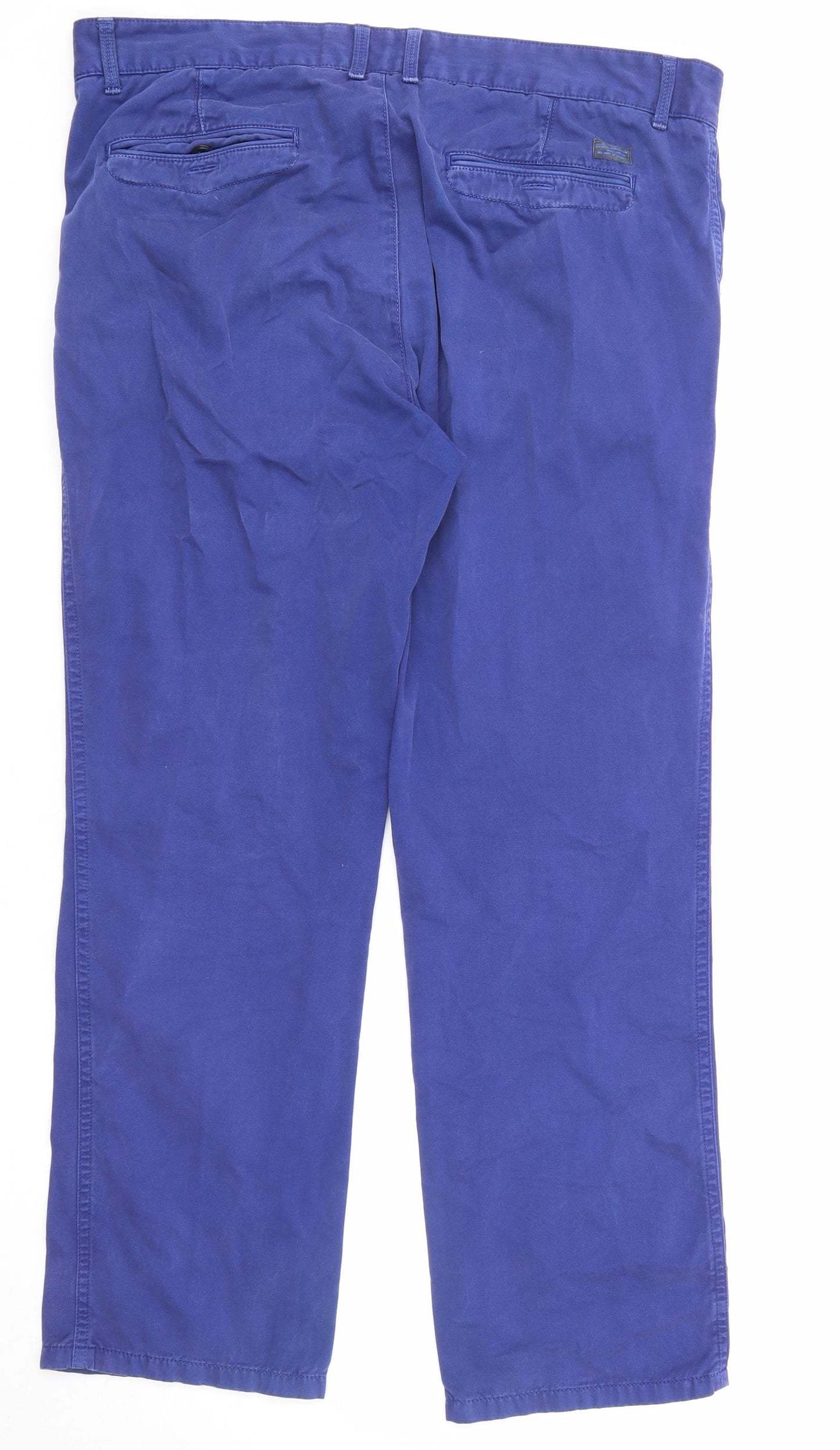 Marks and Spencer Mens Blue Cotton Chino Trousers Size 36 in L29 in Regular Zip