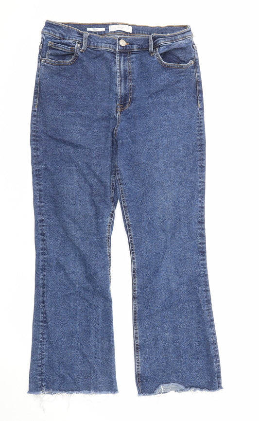 Mango Womens Blue Cotton Bootcut Jeans Size 14 L26 in Regular Zip