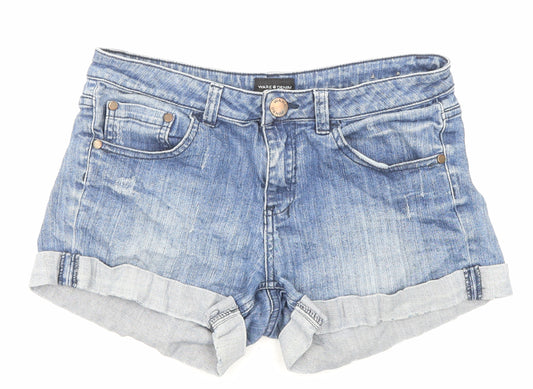 Warehouse Womens Blue Cotton Boyfriend Shorts Size 10 Regular Zip