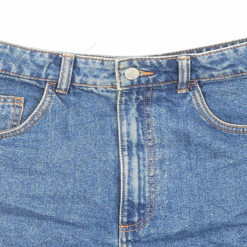 Zara Womens Blue Cotton Boyfriend Shorts Size 10 L4 in Regular Zip - Raw Hem