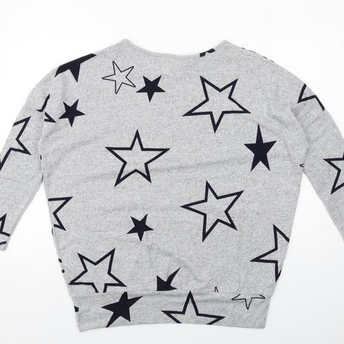 Stella Morgan Womens Grey Round Neck Geometric Polyester Pullover Jumper Size 10 - Star Print