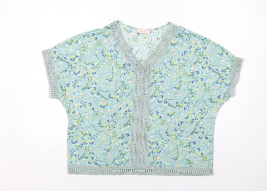 Per Una Womens Green Geometric Polyester Basic Blouse Size 14 V-Neck