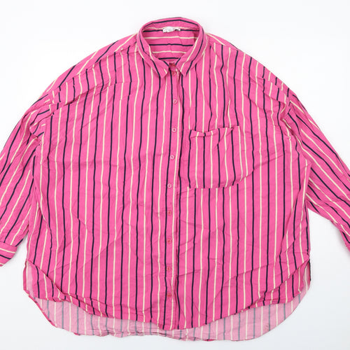 Topshop Womens Pink Striped Cotton Basic Button-Up Size L Collared