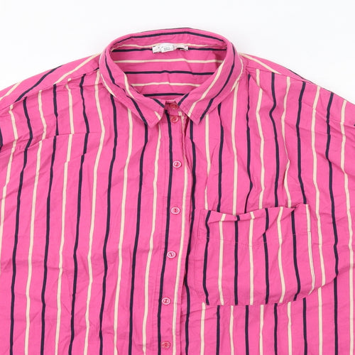 Topshop Womens Pink Striped Cotton Basic Button-Up Size L Collared