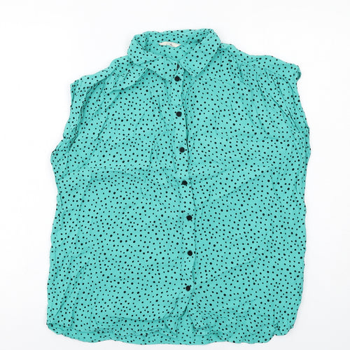 Hush Womens Green Polka Dot Viscose Basic Button-Up Size 10 Collared