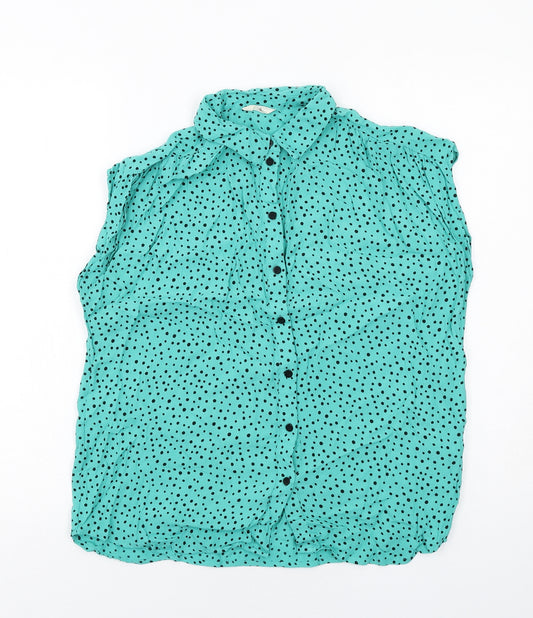 Hush Womens Green Polka Dot Viscose Basic Button-Up Size 10 Collared