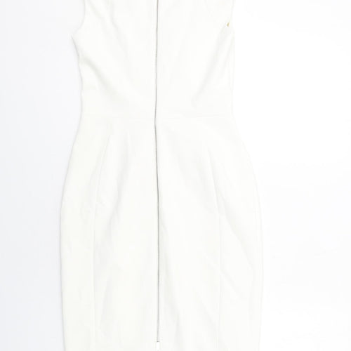 Karen Millen Womens White Polyester Pencil Dress Size 10 V-Neck Zip - Front Detail