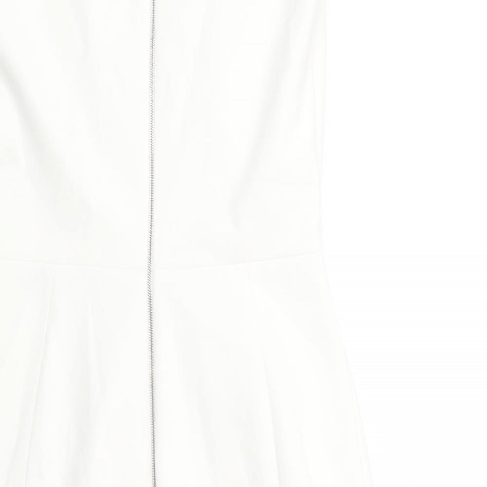 Karen Millen Womens White Polyester Pencil Dress Size 10 V-Neck Zip - Front Detail