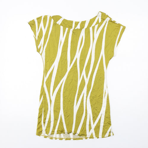 Principles Womens Green Geometric Viscose Basic T-Shirt Size 12 Round Neck