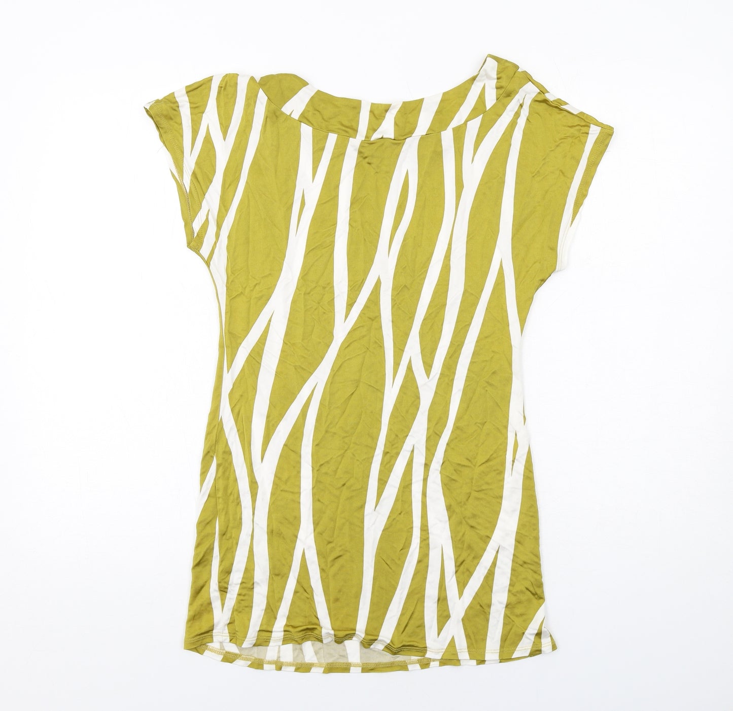 Principles Womens Green Geometric Viscose Basic T-Shirt Size 12 Round Neck