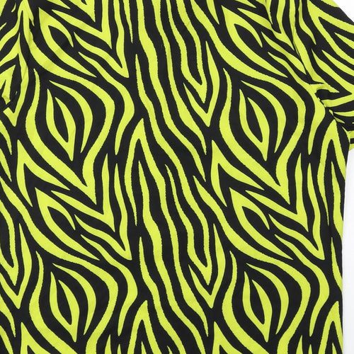 Sinner Sattire Mens Yellow Animal Print Polyester Button-Up Size L Collared Button - Tiger Print