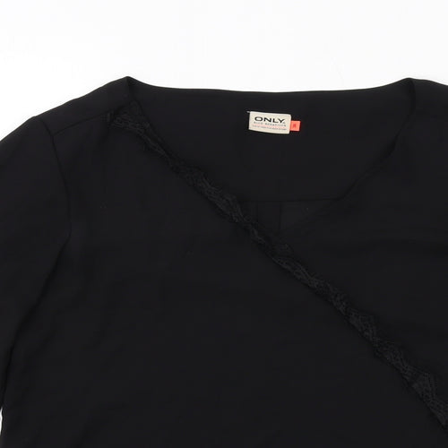 Only Womens Black Polyester Basic Blouse Size 8 V-Neck