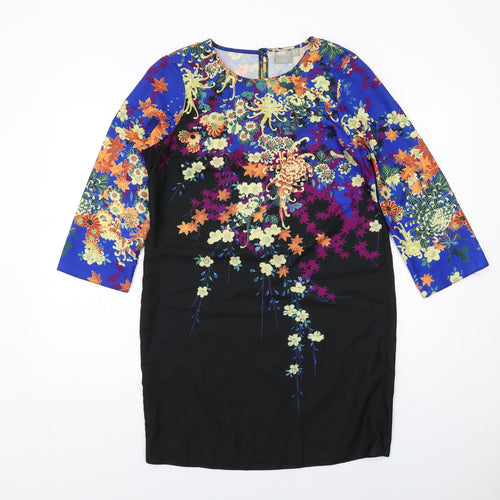 ASOS Womens Multicoloured Floral Polyester Shift Size 10 Round Neck Button