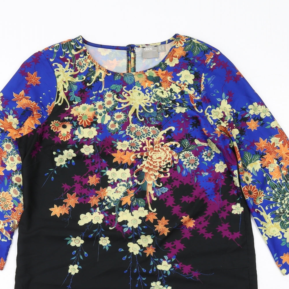 ASOS Womens Multicoloured Floral Polyester Shift Size 10 Round Neck Button