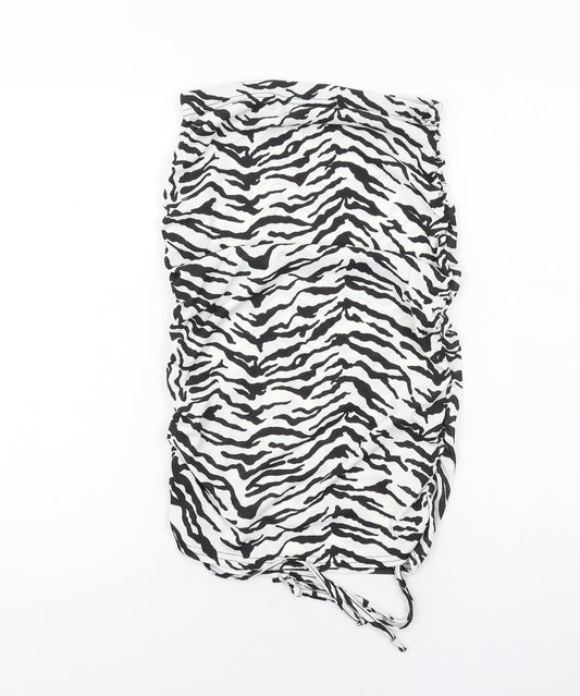 PRETTYLITTLETHING Womens White Animal Print Polyester Bandage Skirt Size 10 - Zebra pattern