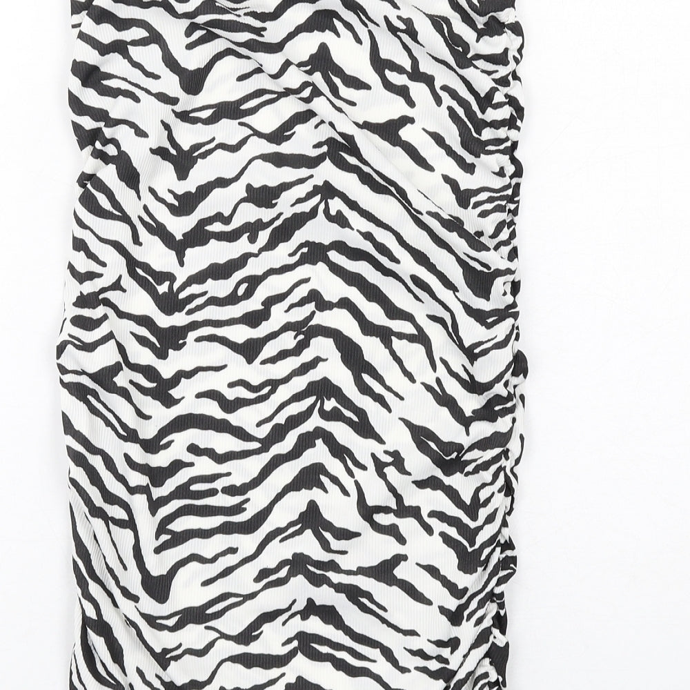 PRETTYLITTLETHING Womens White Animal Print Polyester Bandage Skirt Size 10 - Zebra pattern