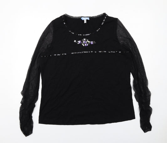 Cavita Womens Black Viscose Basic Blouse Size 20 Round Neck - Lace Sleeves