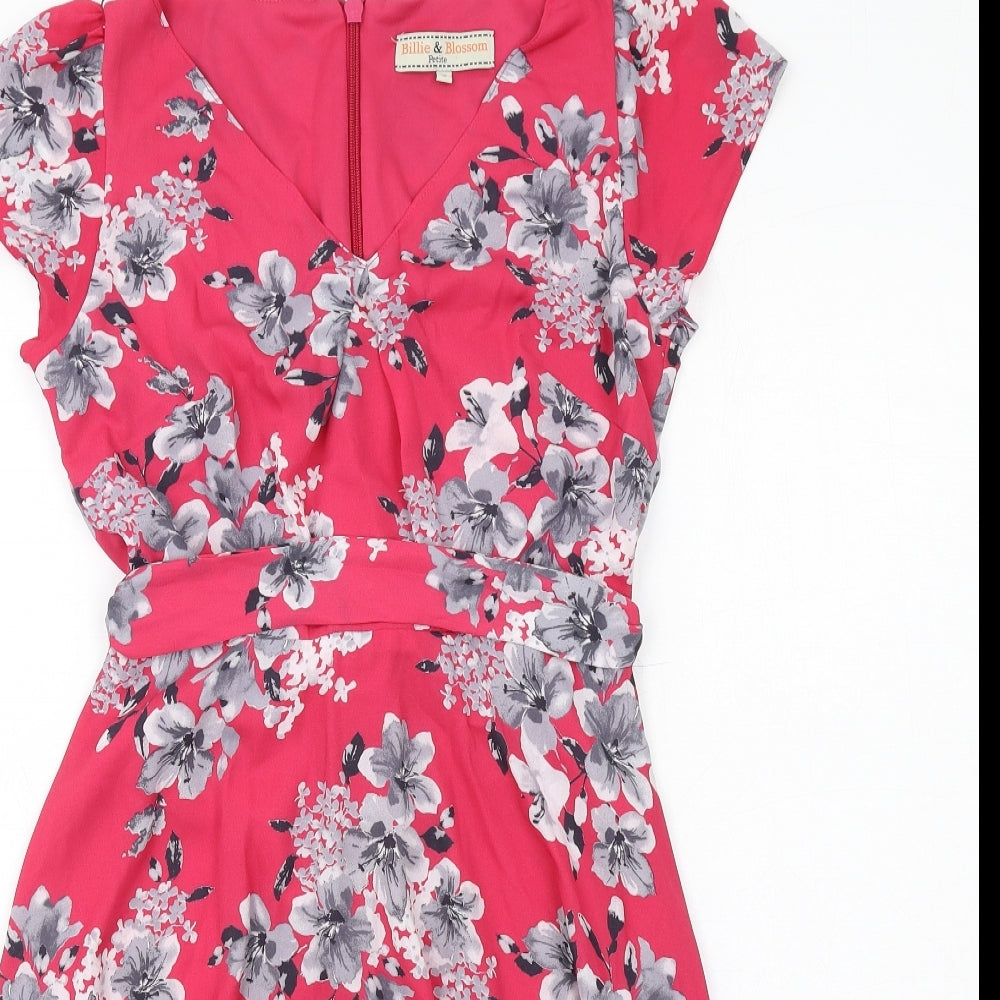 Dorothy Perkins Womens Pink Floral Polyester Fit & Flare Size 10 V-Neck Zip
