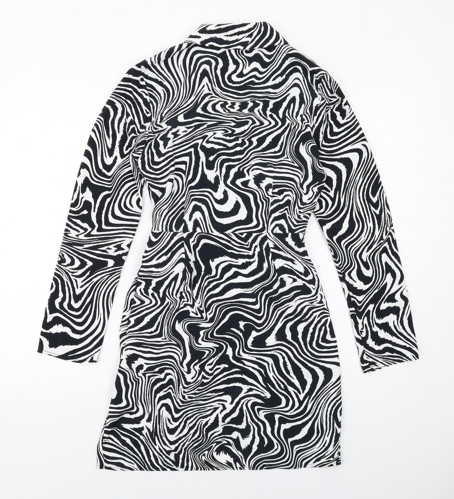 River Island Womens Black Animal Print Polyester Mini Size 8 Collared Tie - Zebra Print