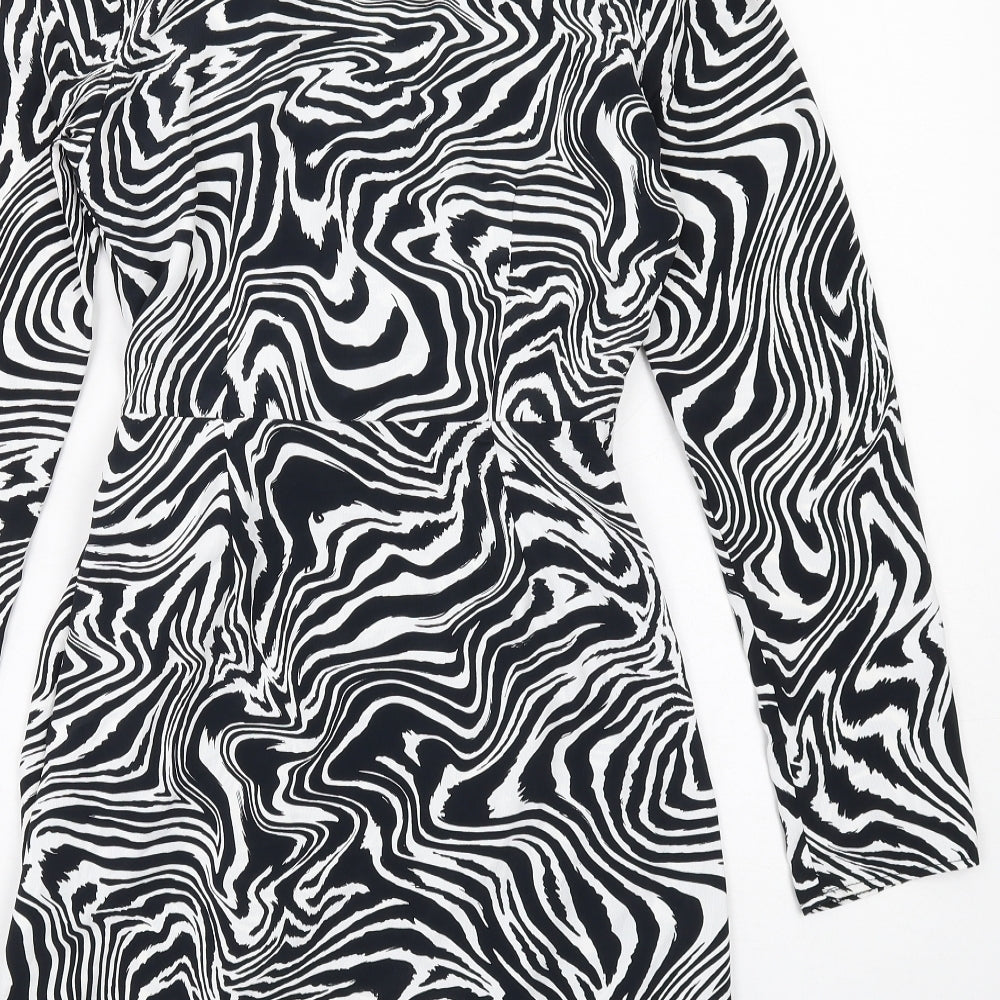 River Island Womens Black Animal Print Polyester Mini Size 8 Collared Tie - Zebra Print